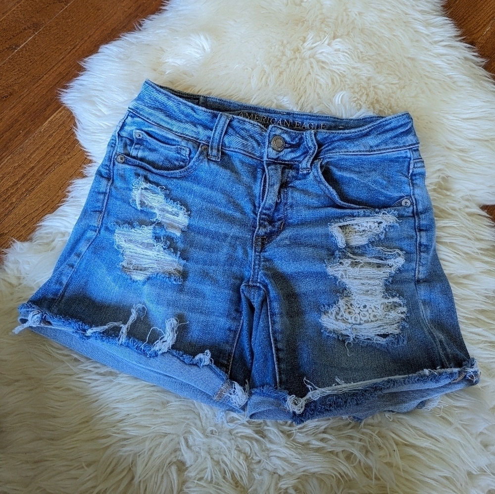 AMERICAN Eagle stretch denim jean shorts midi 6